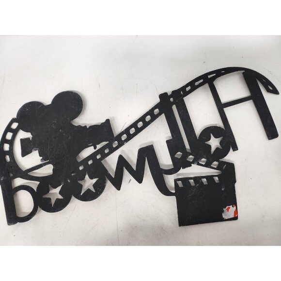 VINTAGE Black Metal Hollywood Wall Sign Mid Century Modern Hanging Decor 22"x9" - Picture 5 of 7